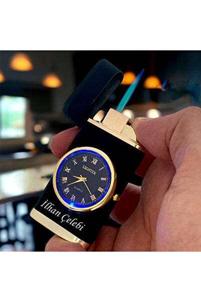 hediyesahibi İsme Özel Kartal Logolu Turbo Jet Işıklı Saatli Çakmak