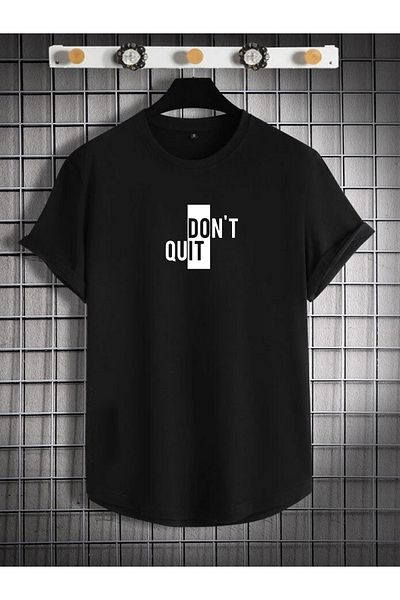 dont quıt Set de 2 pantaloni scurți și tricou pentru bărbați, negri, cu tăietură ovală, LOGO DONT QUIT