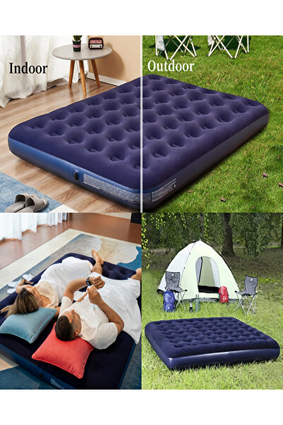 XİRA Şişme Yatak Çift Kişilik – 22 cm Kalınlık Hava Pompalı Kamp & Misafir Ya...