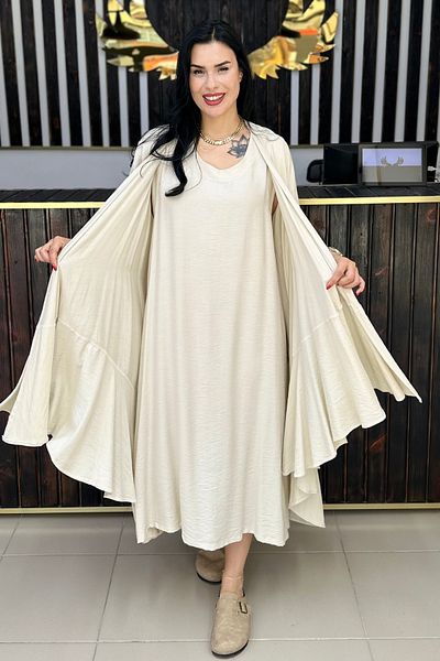 GÖKSEL Covered Linen Large Size Dress 2 Piece Product