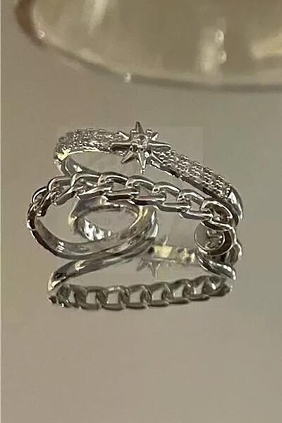 TAKIŞTIR Gümüş Renk Yıldız Figürlü Taş Detaylı Ear Cuff (Tek)