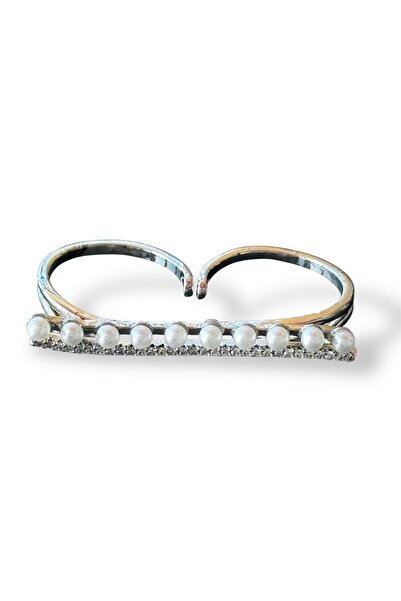 TAKIŞTIR Silver Color Pearl Detailed Double Design Ring