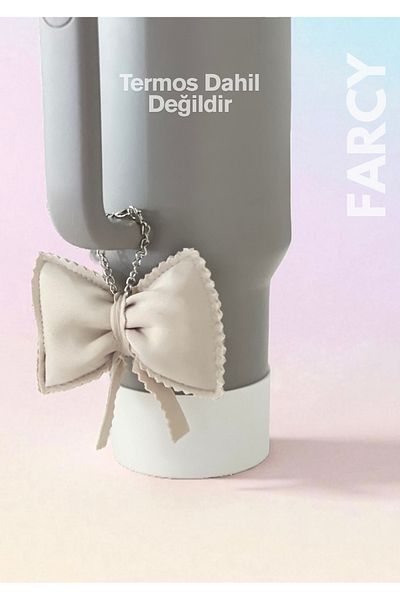 Stanley Quencher - New Generation Thermos with Straw Silicone Base Protector and Bow Charm (Beige)