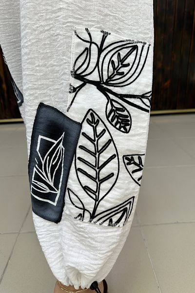 GÖKSEL Embroidered Linen Pants Large Size