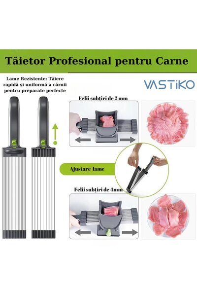 VASTiKO Feliator profesional de carne cu lame multiple din oțel inoxidabil și grosime reglabilă (2-4 mm)