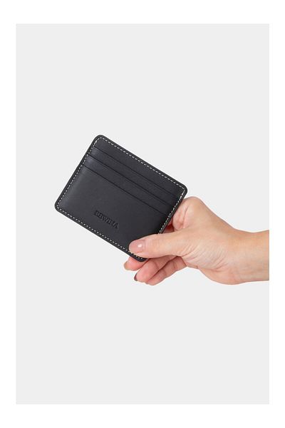 Lysande 100% Genuine Leather Unisex Card Holder Black 6 Card Slots Minimal Card Holder Wallet Slim Stylish Design