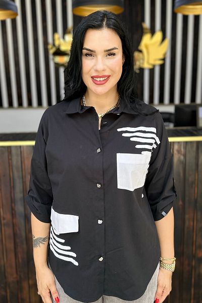 GÖKSEL Black and White Patterned Shirt Plus Size