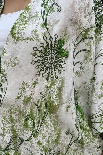 GÖKSEL Embroidered Flower Patterned Large Size Kimono Green