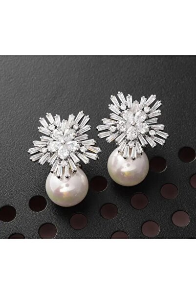 reyselstyle Zirkon Taş ve incili Lüks Küpe