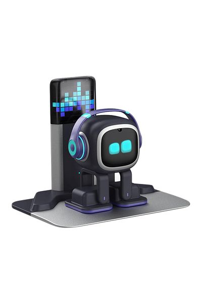 Living.ai روبوت الحيوانات الأليفة المكتبي EMO Go Home AI مع إضاءة EMO الذكية والشحن التلقائي من EMO