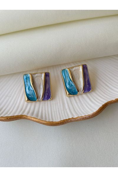Nilsu Jewellery Accessory Gold Detailed Multicolored Pearlescent Crushed Plate Earrings
