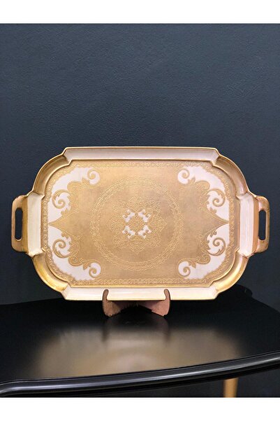 Dora Art Italyan Gül Ağacı El Yapımı Altın Varak Kaplama Sunum Tepsisi .