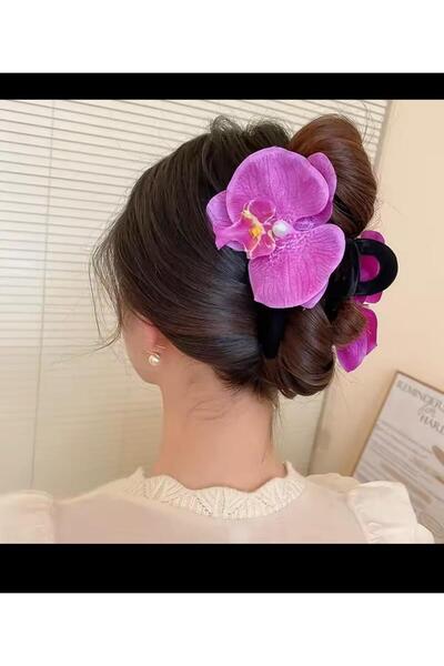 AresTokaAksesuar Cataramă cu perle cu flori de orhidee 10 cm față-verso 1 buc