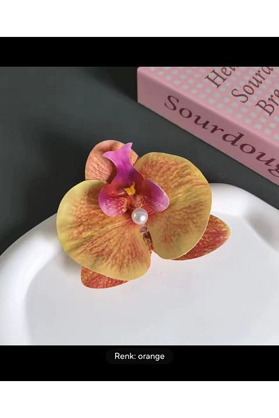 AresTokaAksesuar Orchid Flower Pearl Latch Buckle 10 cm Double Sided 1 Piece