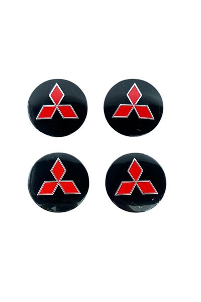 MAF Set 4 embleme stickere, Compatibile cu Mitsubishi, tabla (aluminiu), autoadezive, 56mm, Negru/Rosu