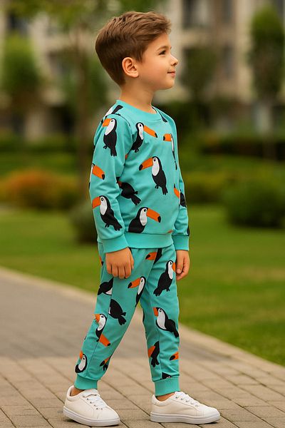 MAXI DRY طقم علوي وسفلي مزدوج للأولاد موسمي بأكمام طويلة ومطبوع استوائي