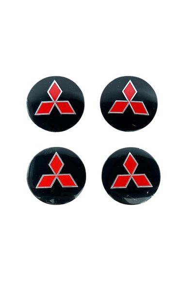 MAF Set 4 embleme stickere, Compatibile cu Mitsubishi, tabla (aluminiu), autoadezive, 56mm, Negru/Rosu