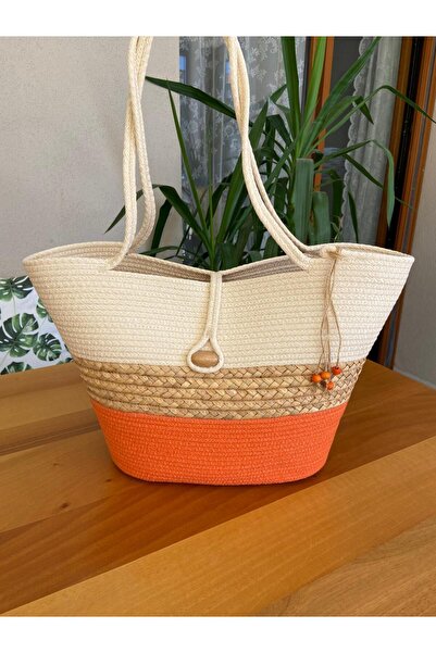 Nev Design حقيبة شاطئ، لون كريمي، تفاصيل من القش