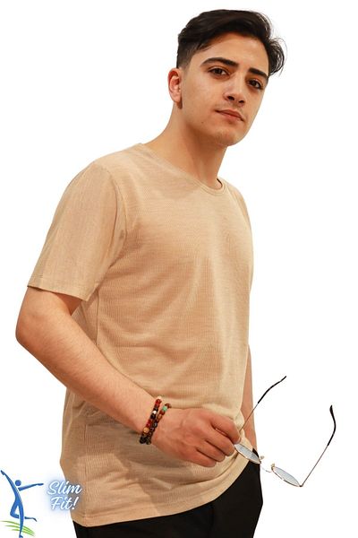 Moda Anna Breathable Thin Cotton Fabric Crew Neck Men's T-Shirt Camel