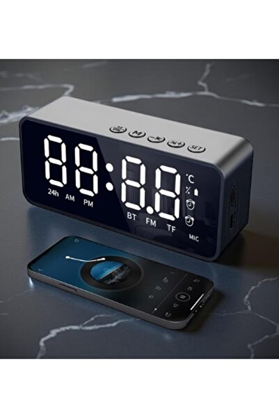 newnet Akıllı Dijital Mini Masa Saati Sıcaklık Göstergeli LED Ekran-Radyo - Çalar Saat-Bluetooth-KMS-11 _12