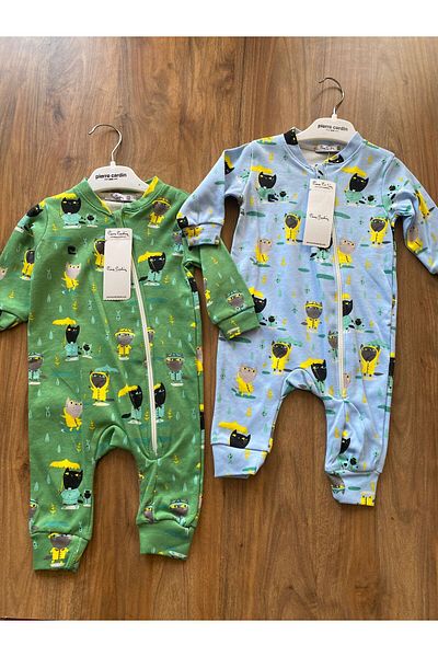 Pierre Cardin Patterned Zippered Long Sleeve 2-Piece Baby Romper Set