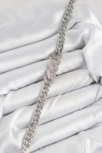 Clariss Brass Zircon Stone Crushed Cuban Chain Model Silver Color Women's Bracelet