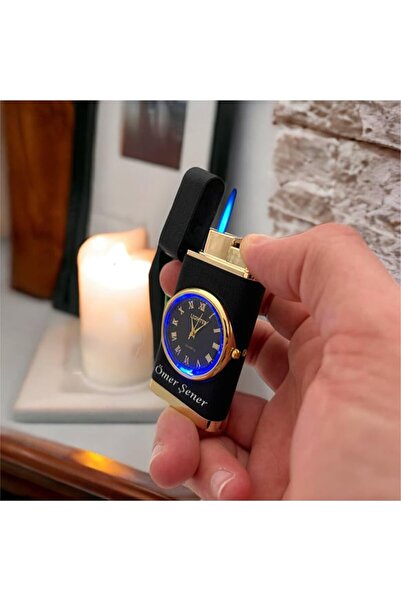 hediyesahibi İsme Özel Turbo Jet Işıklı Saatli Çakmak Çift Yön Baskı