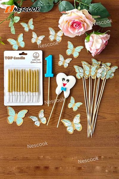 nescook Number One Candy Dough -Tooth Candy Dough - Birthday Candle - Butterfly Cake Top - My First Tooth