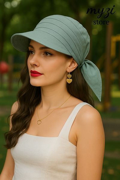 MYZİ STORE Women's Summer 100% Cotton Patterned Safari Tie-Up Visor Bandana Visor Sun Protection and Stylish Design