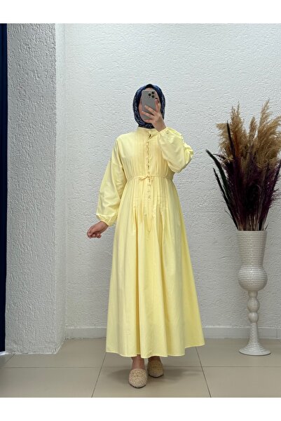 BENAHOLL فستان مارونا بوبلين بأزرار-NA2404 أصفر