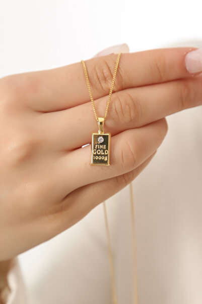 Sanem silver 925 Ayar Külçe Kolye,925 Ayar Gümüş Üzeri 14 Ayar Altın Kaplama ...