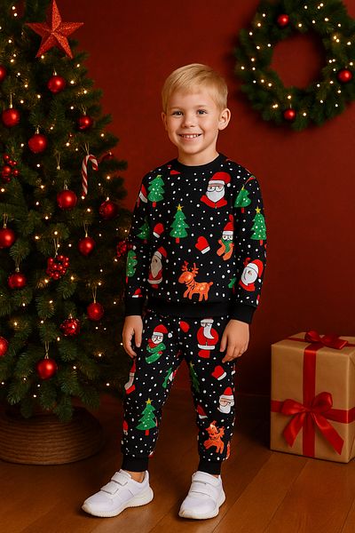 MAXI DRY Long Sleeve Seasonal Boy's Double Bottom Top Set New Year's Themed