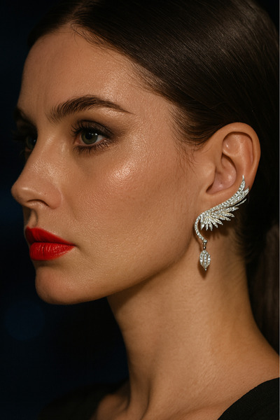 Shoprica Yeni Sezon Kadın Küpe - Işıltılı Melek Kanadı & Zirkon Taş Detaylı