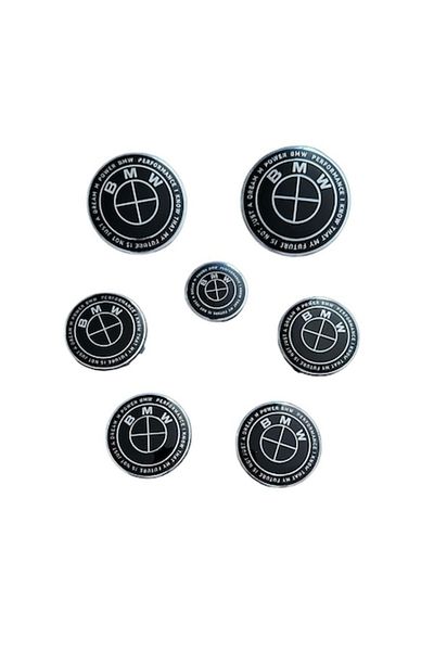 MAF Set Complet 7 Embleme Logo Compatibile BMW capota 82mm portbagaj 74 mm, capace jante 56mm, sigla vol