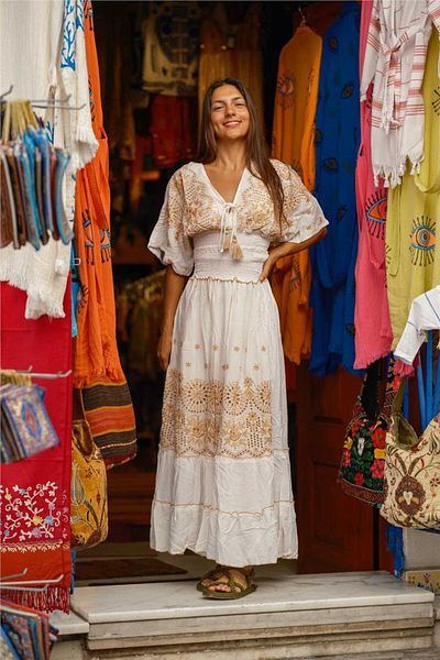 Miss Boheme White Color Floral Embroidered Skirt Blouse Set