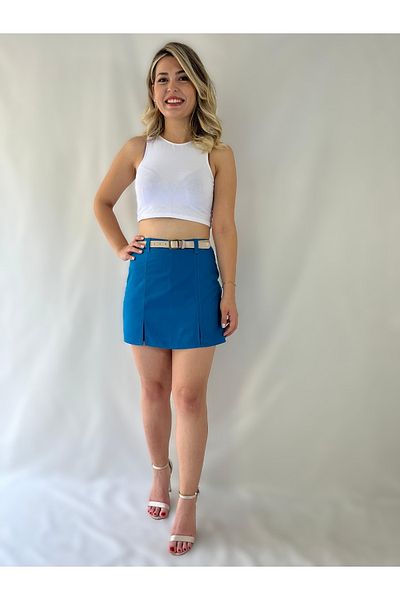 MRV DESIGN Blue Woven Short Skirt with Back Skirt Look