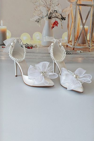 Modavien Women's 11 cm Pearl Tulle Bow Bridal Shoes