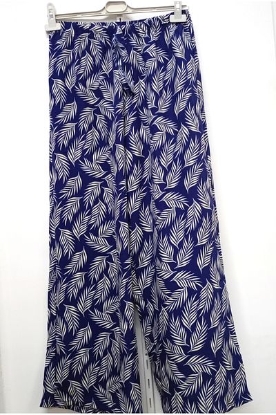 Sude Women's Woven Fabric Navy Blue White Wide Leg Trousers