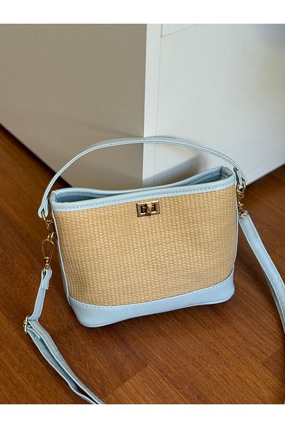 Bagnest Women's Hand and Shoulder Bag with Straw Detail and Lockable Front