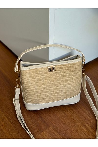 Bagnest Women's Hand and Shoulder Bag with Straw Detail and Lockable Front