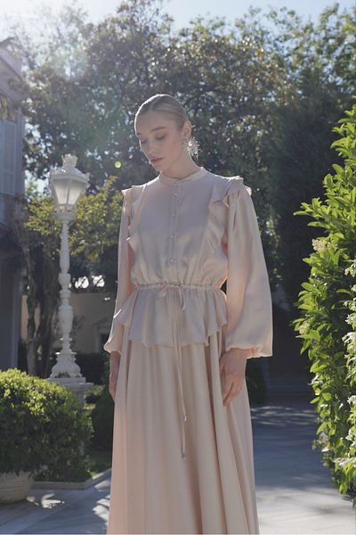 NUR KALAY COLLECTION Satin Dress with Volan