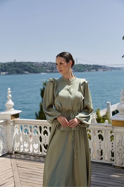 NUR KALAY COLLECTION Satin Dress with Volan