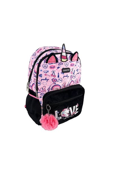 TRINAR Rucsac Unicorn, Pufos Negru-Roz, 4 Buzunare, Bretele Reglabile, 32x14x44 cm