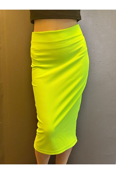 Gönülden Tasarım Peanut Green Lycra Women's Midi Skirt Size 36