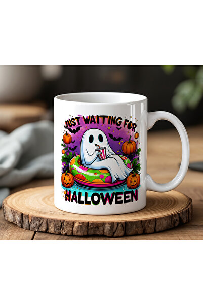 BB TRADE كوب أبيض مطبوع من السيراميك بتصميم الهالوين الملون سعة 330 مل