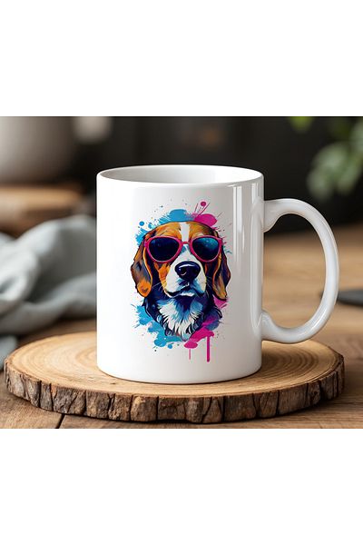 BB TRADE White Ceramic Printed Mug with Colorful Dog Design 330ml