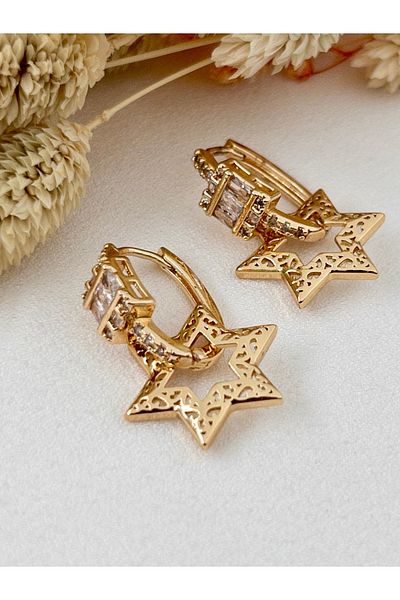 Siya Silver Zircon Stone Baguette Steel Star Earrings