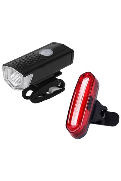 Carsons Σετ επαναφορτιζόμενων φώτων ποδηλάτου USB, μαύρο