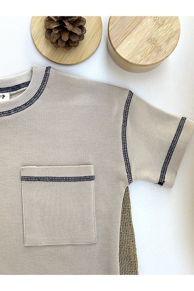 Mama Miel Baby Tricou oversize cu buzunar Karyocală maro lapte - 100% bumbac