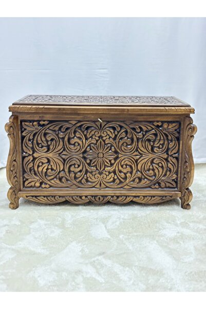 Arıkmert El Sanatları Maraş El Oyma Ceviz Ahşap Çeyiz Sandığı – 95x50x60 cm Büyük Boy Sandık | İstanbul Eskitme Model